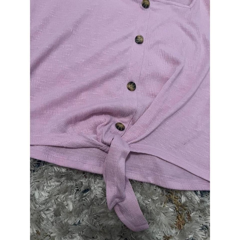 One Step Up Cropped Shirt Button Up Tie Bottom Purple Size L Women NWT - Picture 2 of 4